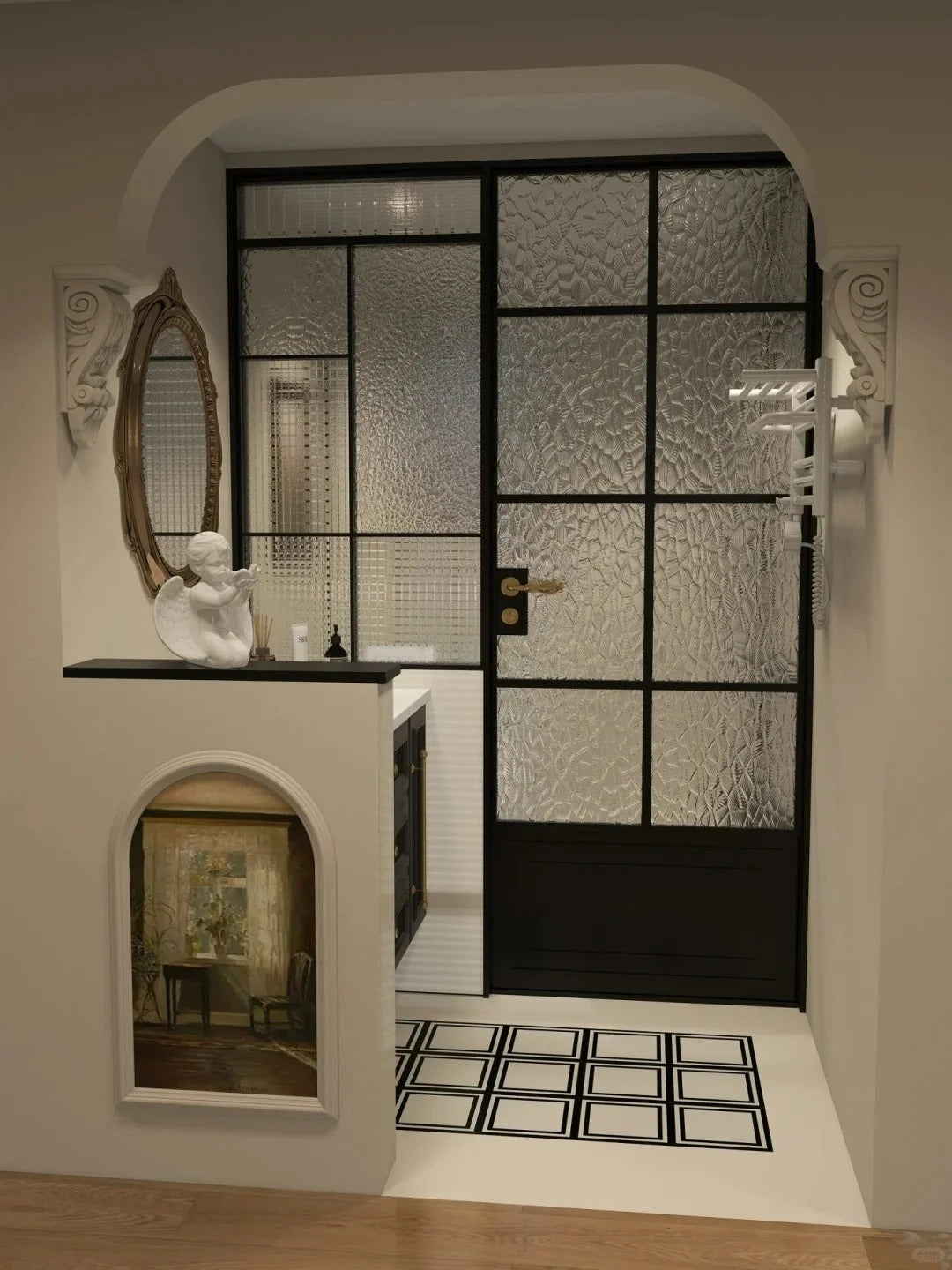 Rothnow French Style Aluminum Partition with Door, 16x45 Series slim frame bathroom partition in clear glass and white finish