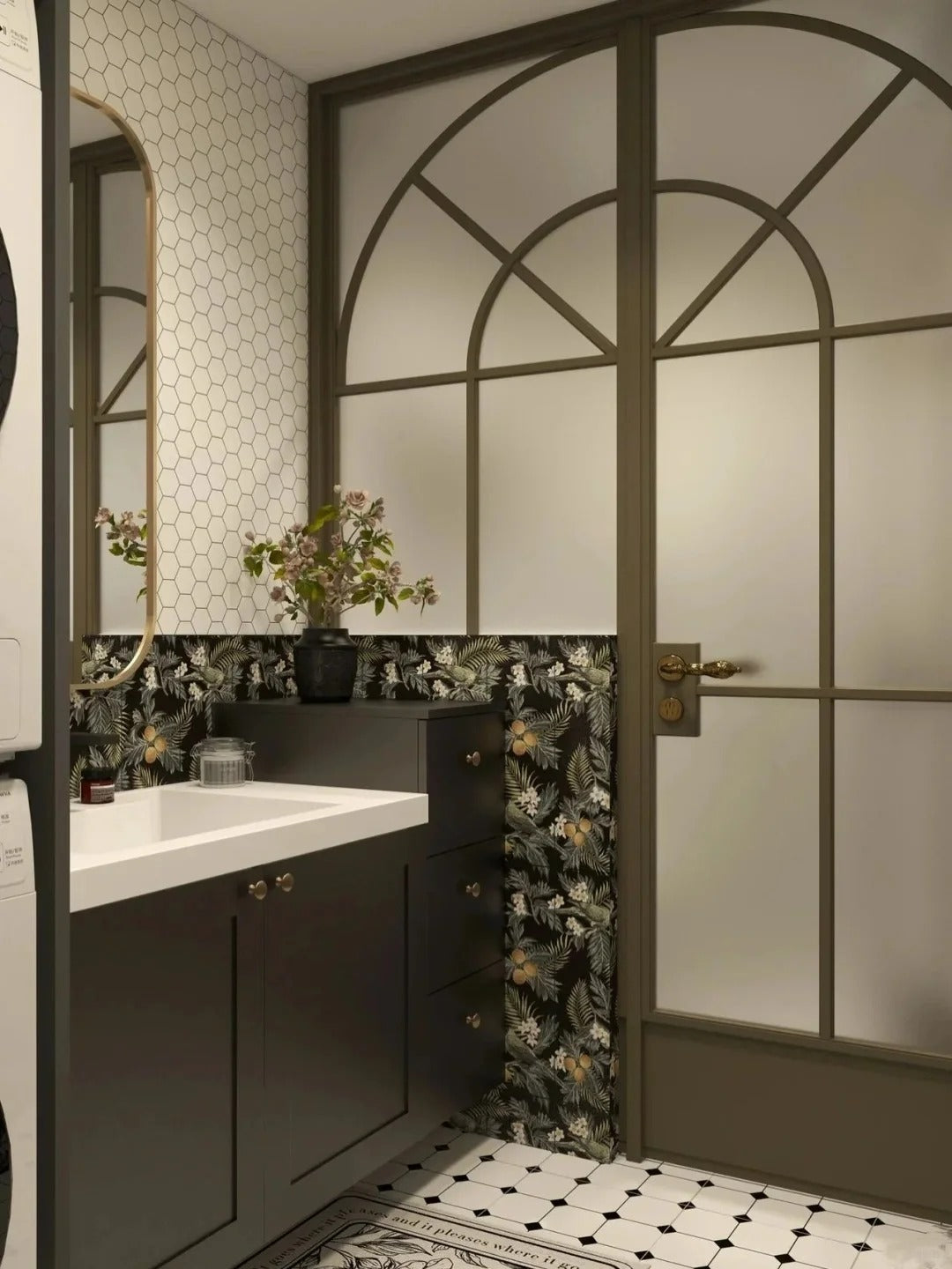 Rothnow® French Style aluminum bathroom partition with door, clear glass, slim frame, 16x45 series, white finish.