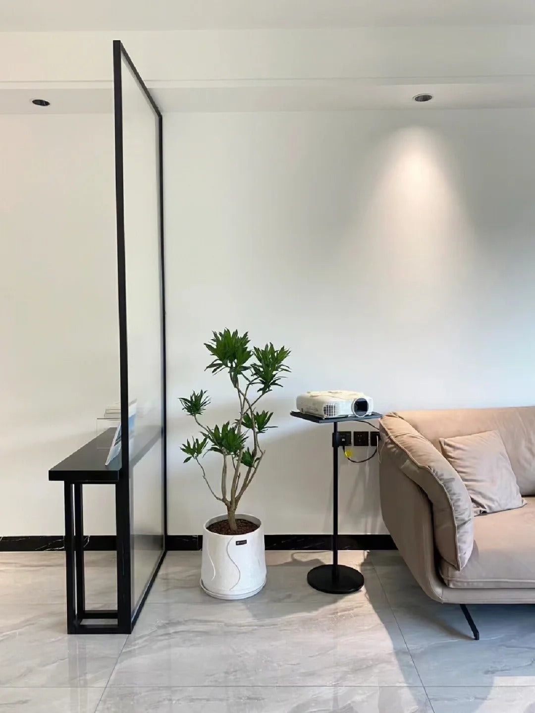 Rothnow Waved Glass Aluminum Partition 7x45 Series slim frame fixed partition, clear glass with white aluminum frame, modern design