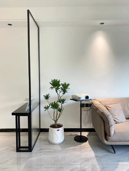 Rothnow Waved Glass Aluminum Partition 7x45 Series slim frame fixed partition, clear glass with white aluminum frame, modern design