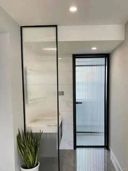Rothnow Waved Glass Aluminum Partition in white, 7x45 Series slim frame fixed partition with clear glass for modern interior spaces