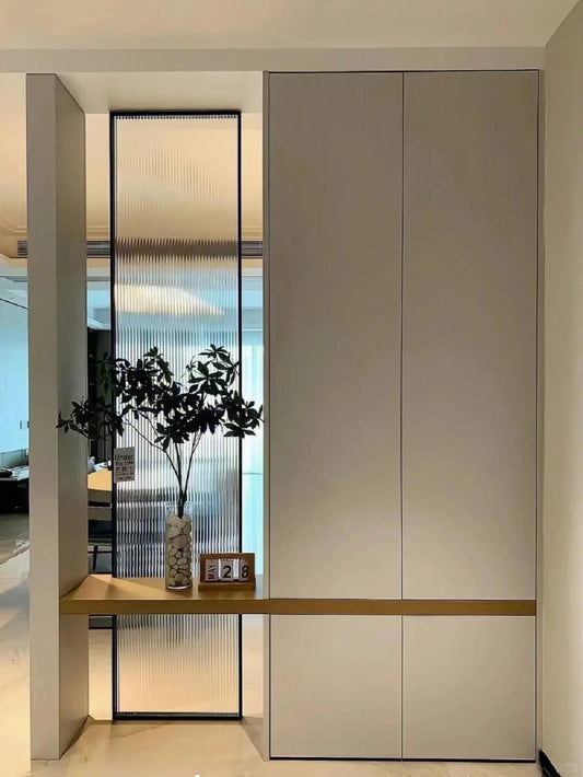 Rothnow® Waved Glass Aluminum Partition in white, 7x45 series slim frame fixed partition with clear glass, modern office divider.