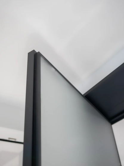 Rothnow® Aluminum Bathroom Privacy Door 16x45 Series with clear glass and white finish, featuring modern design and sleek frame.