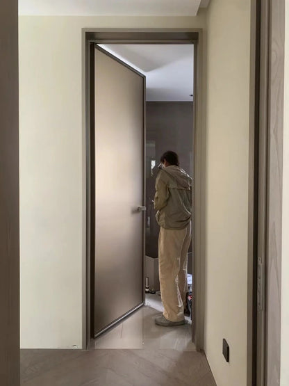 Rothnow® Aluminum Door 16x45 Series with bronze wired glass, white frame, 820mm x 2220mm, modern exterior door.