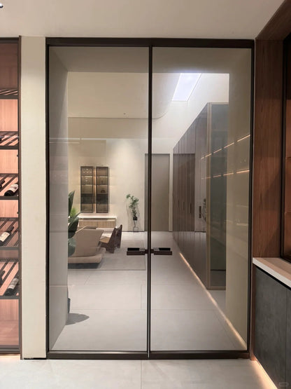 Rothnow® Aluminum Door 16x45 Series double leaf pivot door with clear glass skin in white, 820mm width by 2220mm height