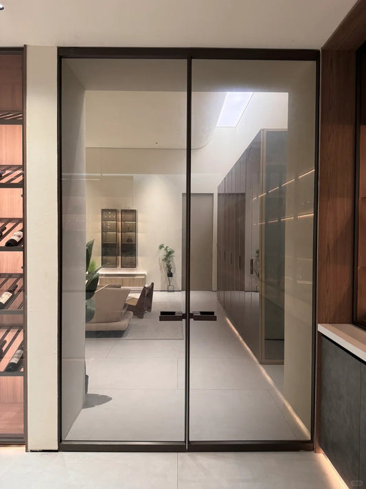 Rothnow® Aluminum Door 16x45 Series double leaf pivot door with clear glass skin in white, 820mm width by 2220mm height