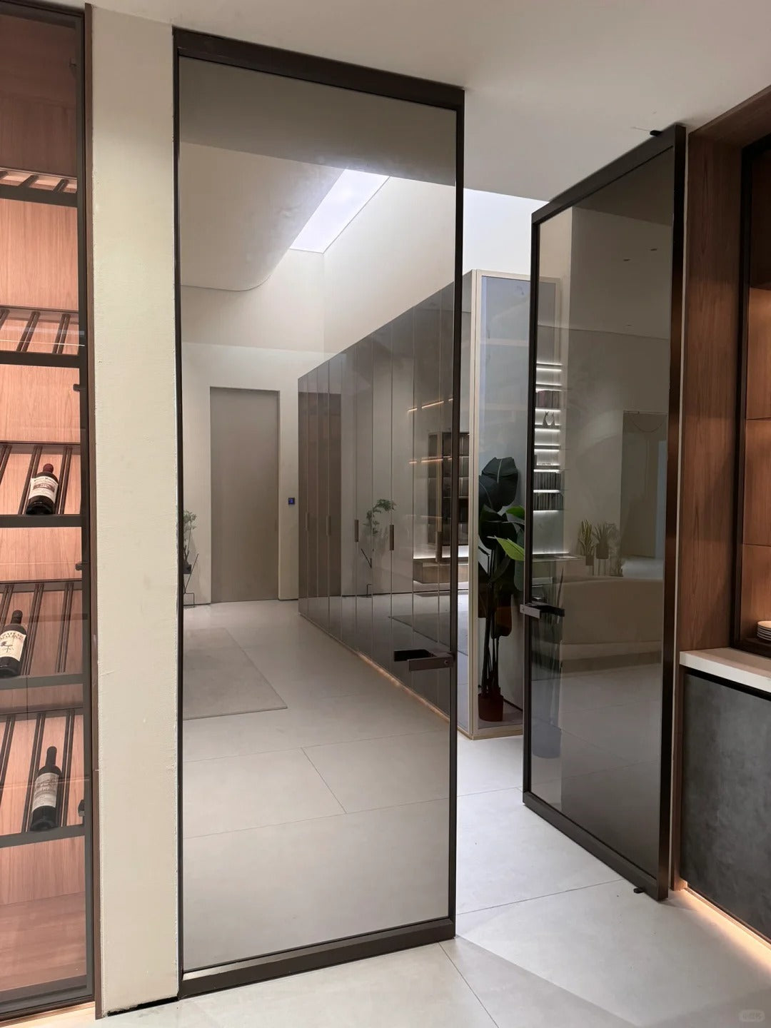 Rothnow aluminum double leaf pivot door with clear glass skin, 16x45 series, white finish, 820mm width and 2220mm height