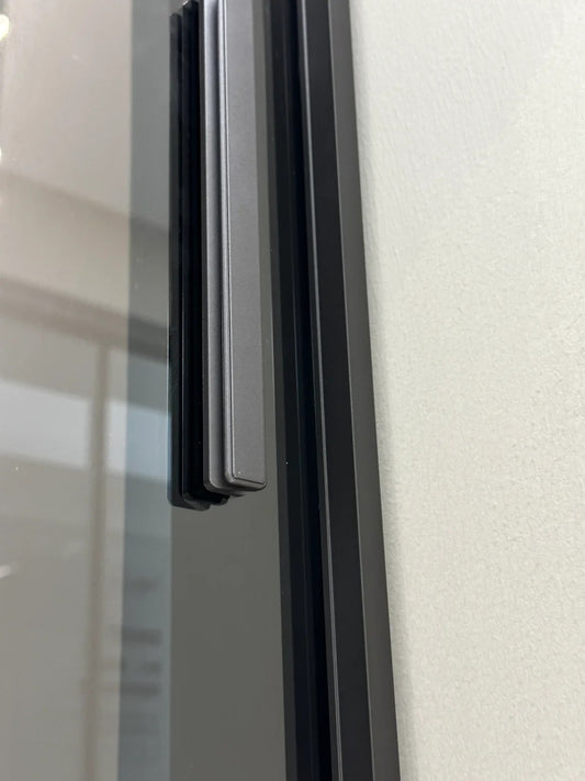 Rothnow® Aluminum 16x45 Series Pivot Door with Crystal Grey glass, white frame, 820mm wide by 2220mm high with clear glass skin