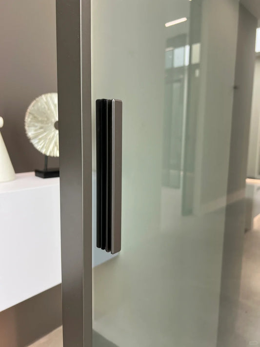Rothnow® Aluminum Pivot Door 16x45 Series with European Grey glass, white frame, 820mm width, 2220mm height, sleek and modern design
