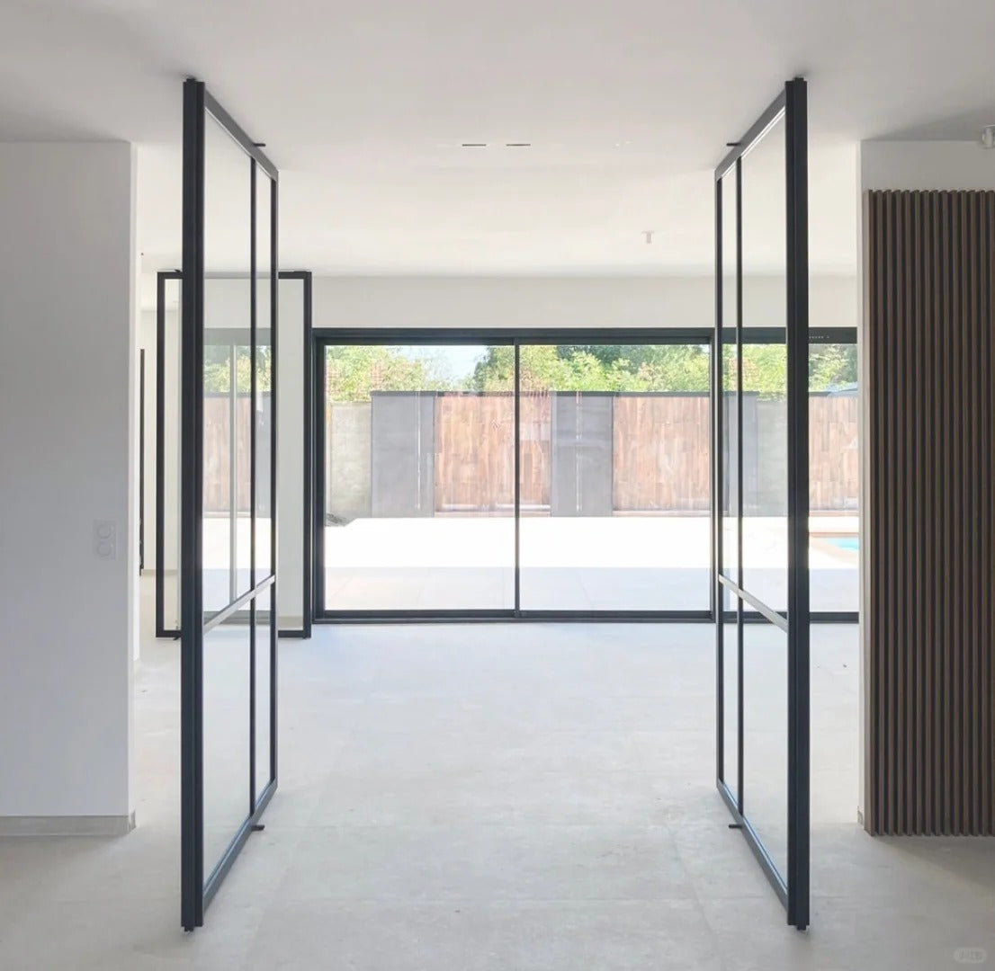 Rothnow Aluminum Door 16x45 Series Pivot Door with clear glass and white frame, featuring grid design, 820mm W x 2220mm H
