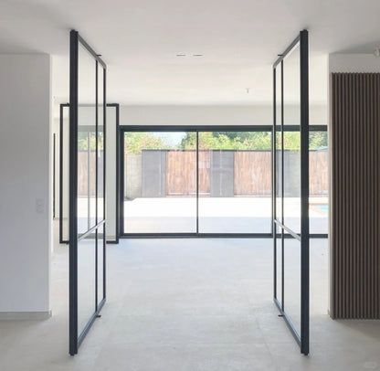 Rothnow Aluminum Door 16x45 Series Pivot Door with clear glass and white frame, featuring grid design, 820mm W x 2220mm H