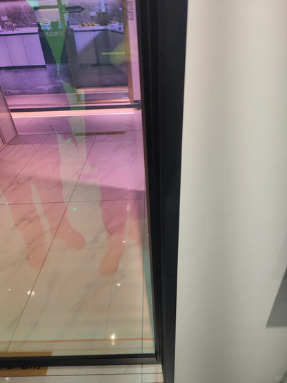 Rothnow Aluminum 16x45 Series Pivot Door with clear glass skin, white finish, tall and wide design, Neon Glass Series.