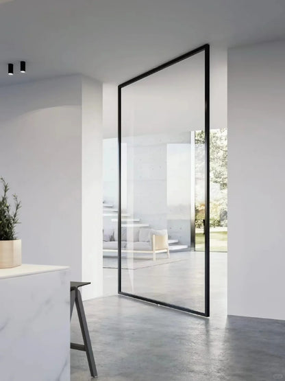 Rothnow aluminum 16x45 series oversized pivot door with clear glass, white finish, measuring 820mm W x 2220mm H.