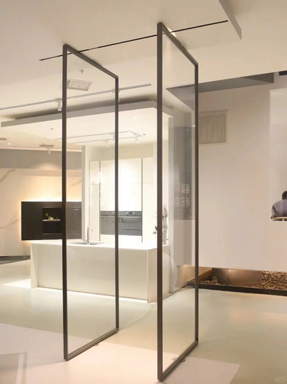 Rothnow® Aluminum Door 16x45 Series pivot door with clear glass and white finish, part of Rothnow's partition series.