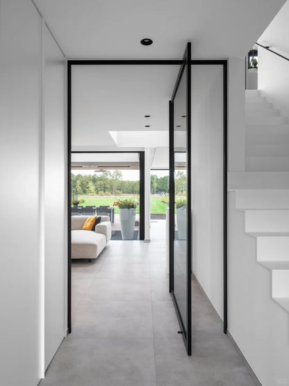 Rothnow® aluminum pivot door with clear glass, 16x45 series, white frame, 820mm width by 2220mm height, modern design.