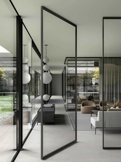 Rothnow® Aluminum Pivot Door with transparent glass, 16x45 series, white finish, 820mm wide by 2220mm high with sleek modern design.