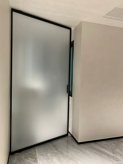 Rothnow Aluminum 16x45 Series Pivot Door with white oil sand finish and clear glass, showcasing modern design and sleek aesthetic.
