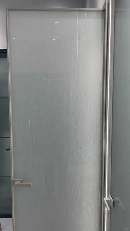 White Rothnow aluminum door with wired glass, 16x45 series, featuring clear glass and sleek white finish.