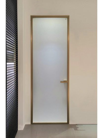 Rothnow® aluminum door from 7x45 series with super slim white frame and clear glass skin, 820mm wide by 2220mm high swinging door.