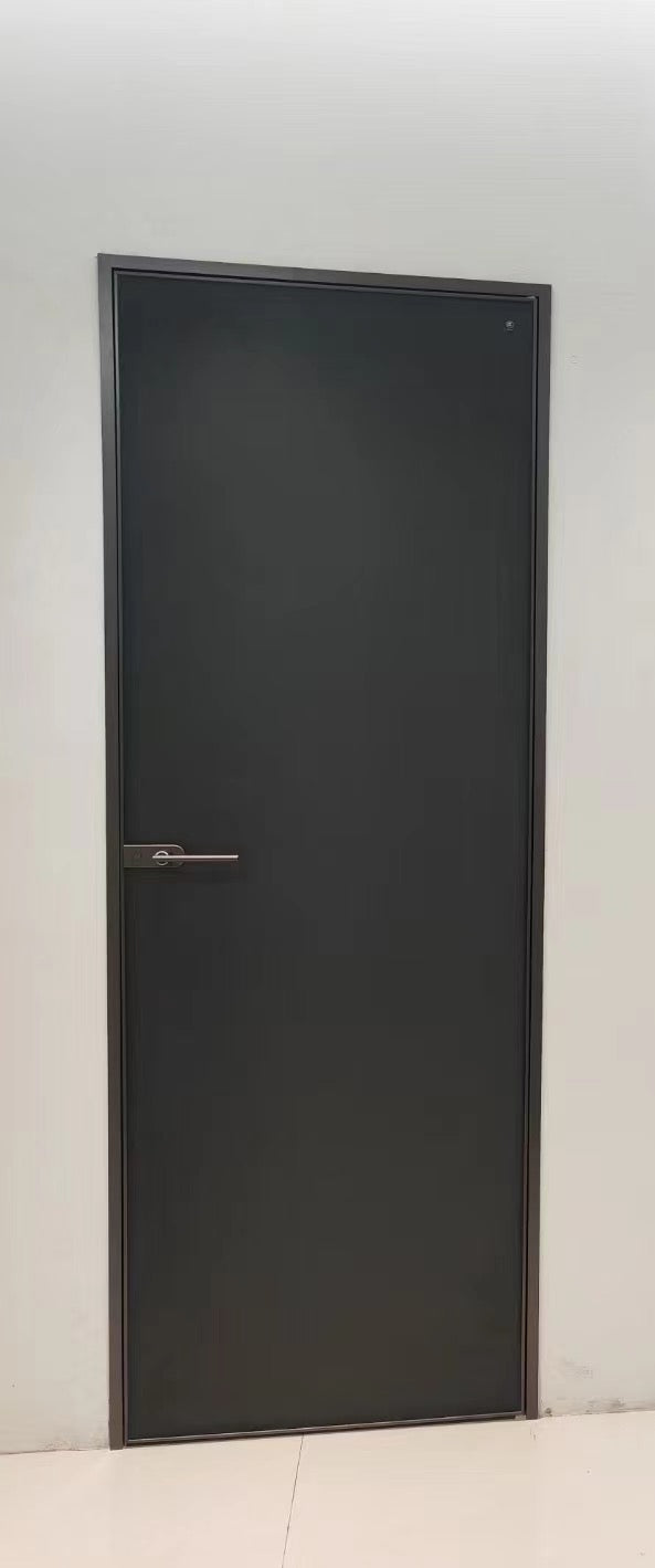 Rothnow aluminum door from the 7x45 series with a super slim white frame and clear glass skin, swing door design.