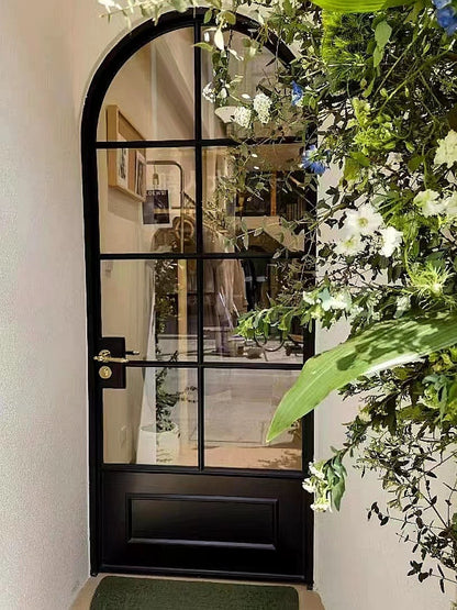 Rothnow French Style Slime Frame Arched Swing Door with clear glass, white finish, 16x45 series, 820mm wide by 2220mm high