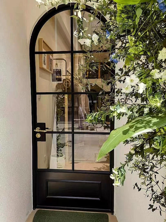 Rothnow French Style Slime Frame Arched Swing Door with clear glass, white finish, 16x45 series, 820mm wide by 2220mm high
