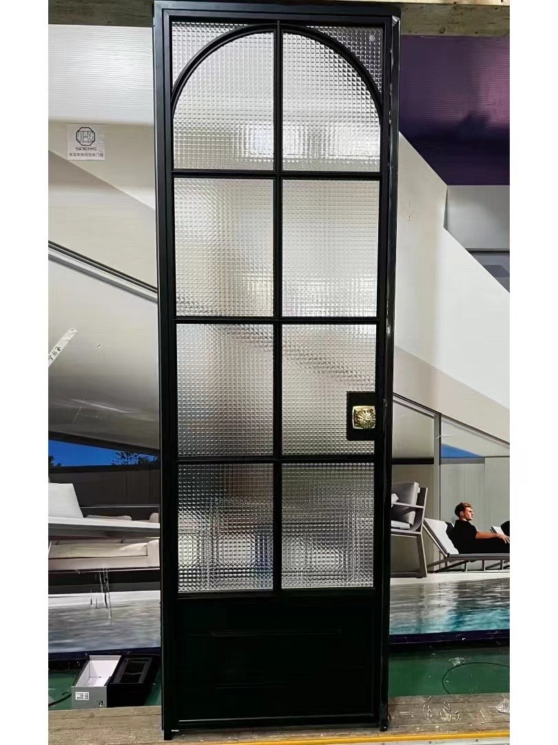 Rothnow French Style Slime Frame Arched Swing Door with clear glass, 16x45 series, white finish, for elegant interior entryway.