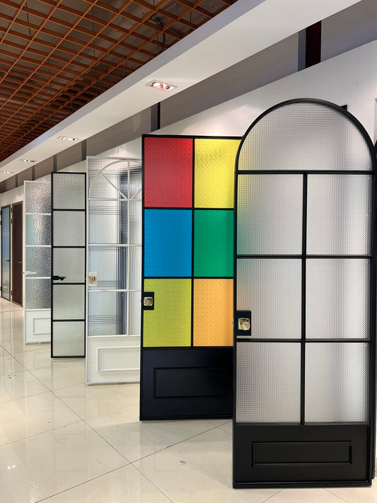 Rothnow® French Style Slime Frame Arched Door with clear glass, white finish, 16x45 series swing door, showcasing elegant design.