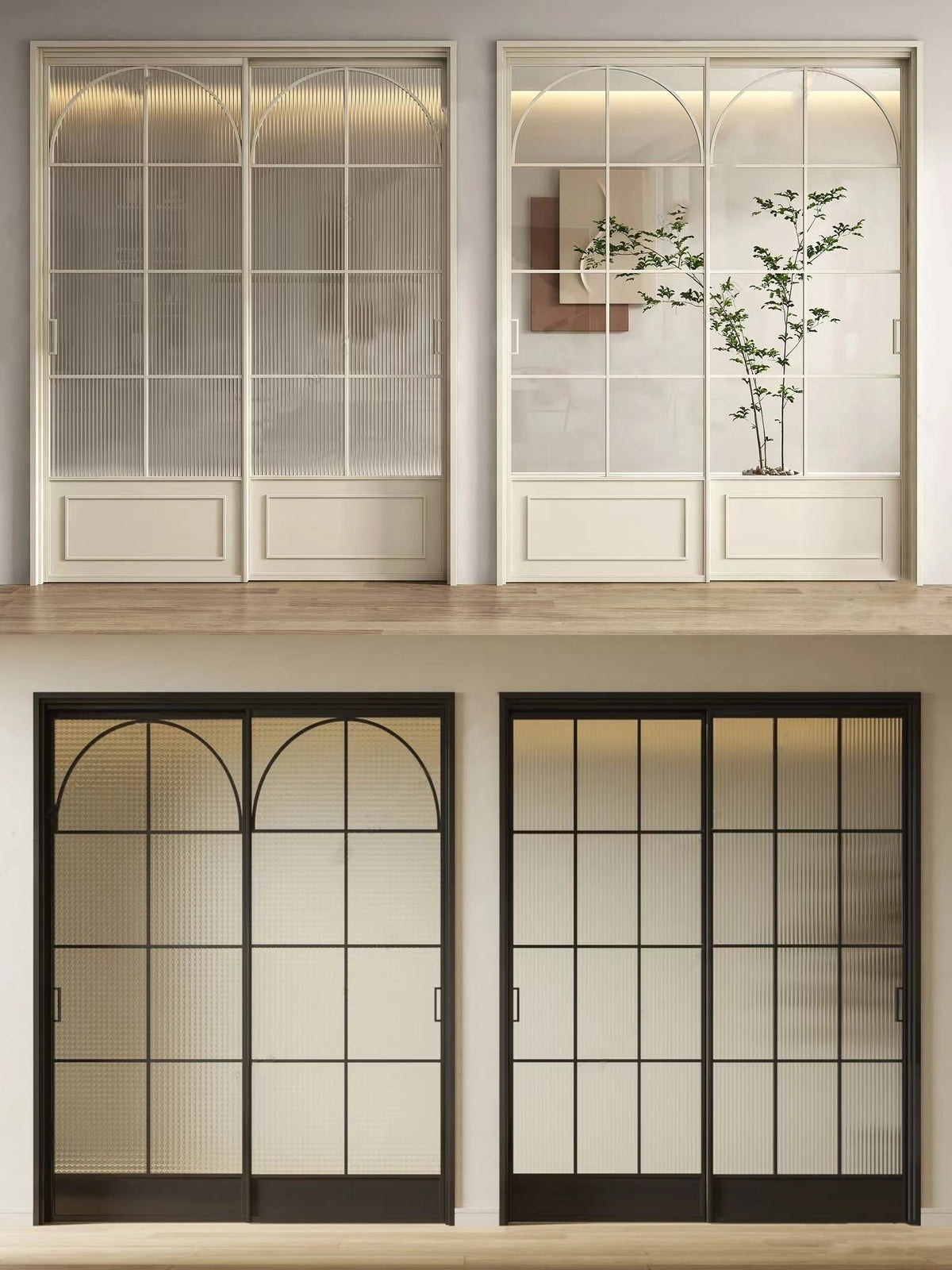 Rothnow French Style Slime Frame Arched Swing Door with clear glass, white finish, 16x45 series, 820mm wide by 2220mm high