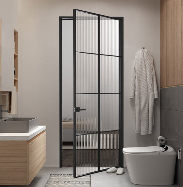 Rothnow French Style Swing Door with slime frame, clear glass, white finish, and lattice decoration, 16x45 series.