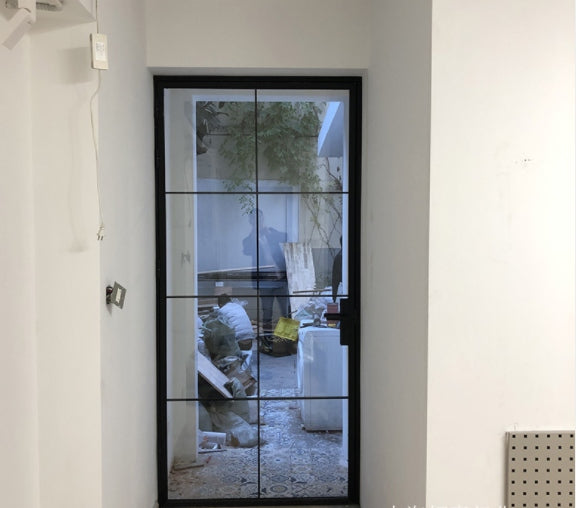 Rothnow French Style Swing Door 16x45 series with slime frame, clear glass, and decorative lattice design.