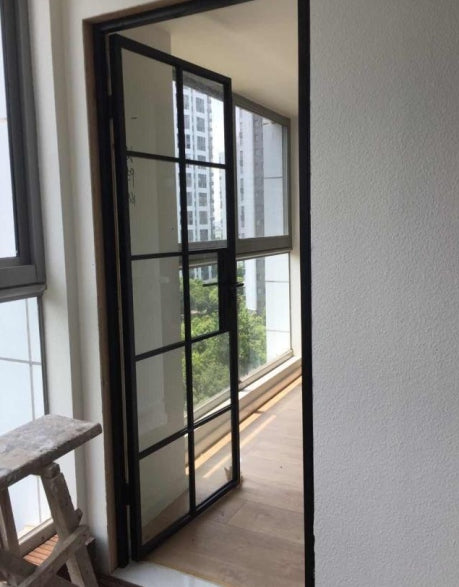 Rothnow French Style Swing Door 16x45 series with white slime frame, clear glass, and lattice decoration.