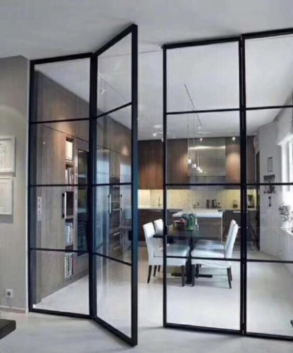 Rothnow French Style Swing Door 16x45 series with slim white frame, clear glass, and decorative lattice pattern.