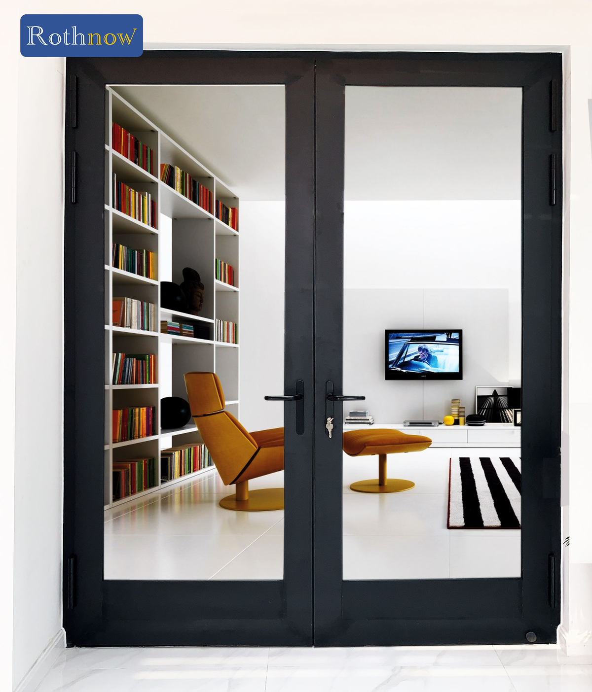 Rothnow Aluminum Door 55 Series, 1.8mm thermal break swing door in black, 850mm wide by 2190mm high.