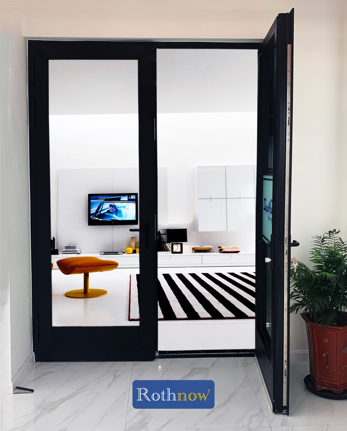 Rothnow Aluminum Door 55 Series, 1.8mm thermal break swing door in black with 850mm width and 2190mm height.