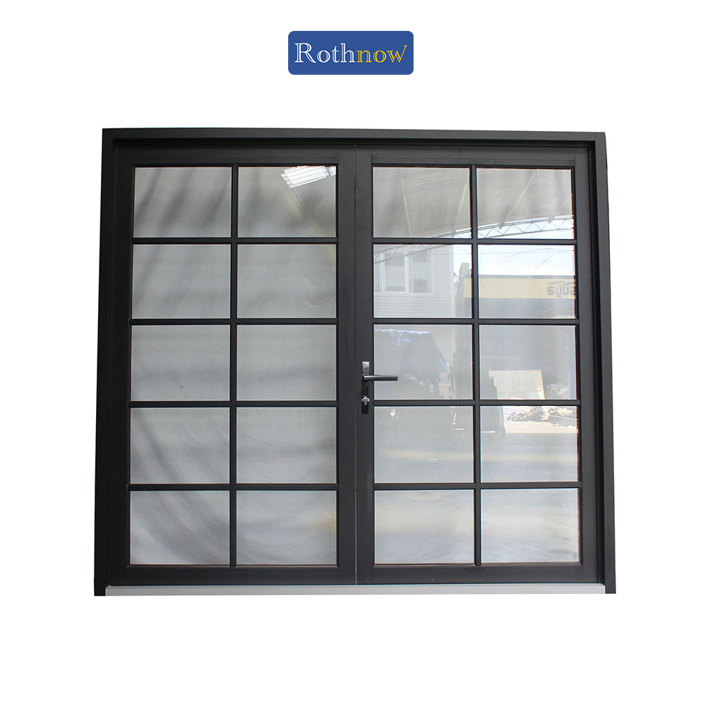 Rothnow® French Style Aluminum Door 55 Series with thermal break, black finish, 1.8mm thickness, swing door, 850mm W x 2190mm H