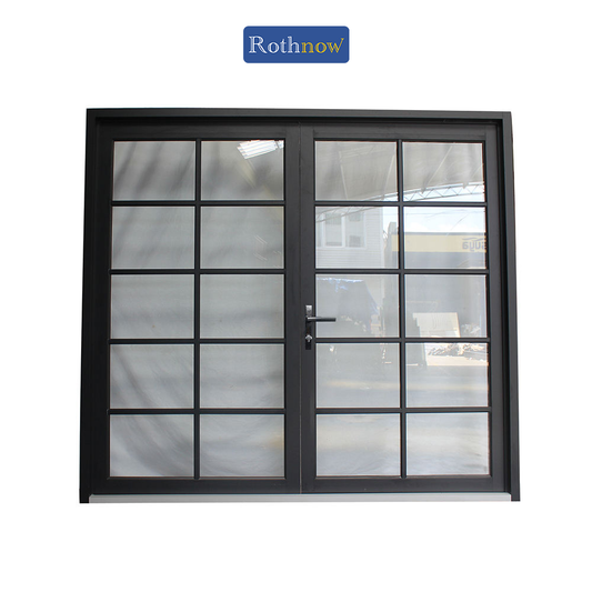 Rothnow® French Style Aluminum Door 55 Series with thermal break, black finish, 1.8mm thickness, swing door, 850mm W x 2190mm H