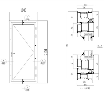 Rothnow Hurricane Proof Aluminum Door K80 Series with thermal break, black finish, 850mm wide and 2190mm high swing door.