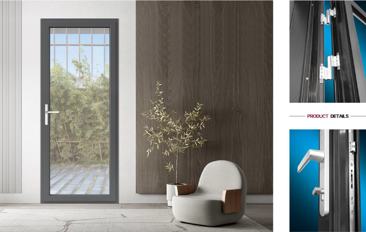 Rothnow Hurricane Proof Aluminum Door K80 Series with thermal break, black finish, 850mm wide and 2190mm high swing door.