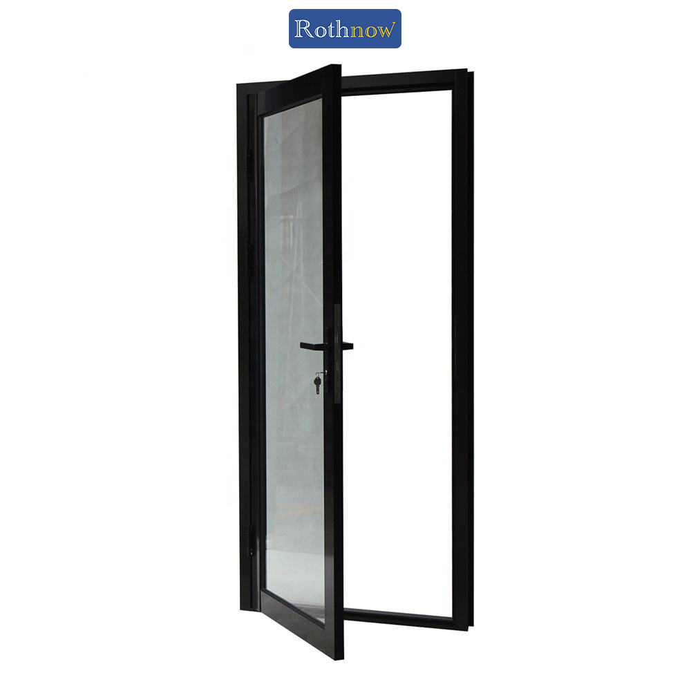 Rothnow Hurricane Proof Aluminum Swing Door K80 Series with thermal break, black finish, 850mm W x 2190mm H, 2.0mm thickness.