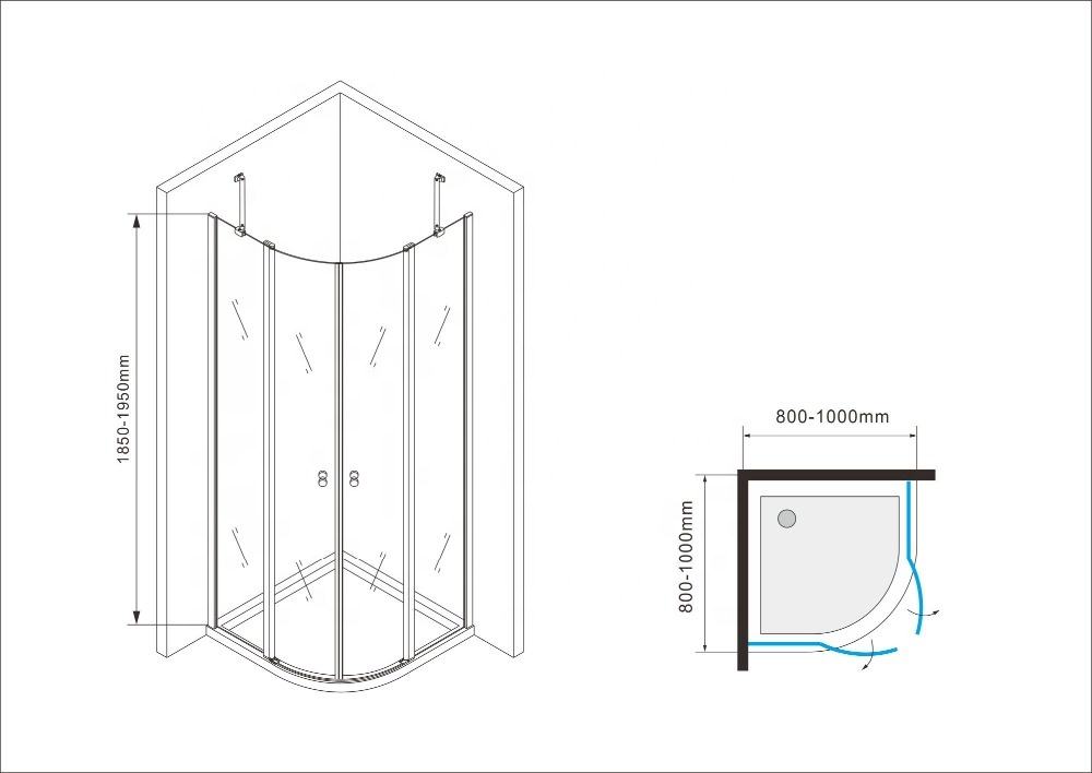 Rothnow® curved hinged shower door in black, 900x2200mm, featuring a sleek, modern design for a stylish bathroom upgrade.