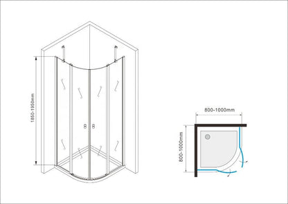 Rothnow® curved hinged shower door in black, 900x2200mm, featuring a sleek, modern design for a stylish bathroom upgrade.
