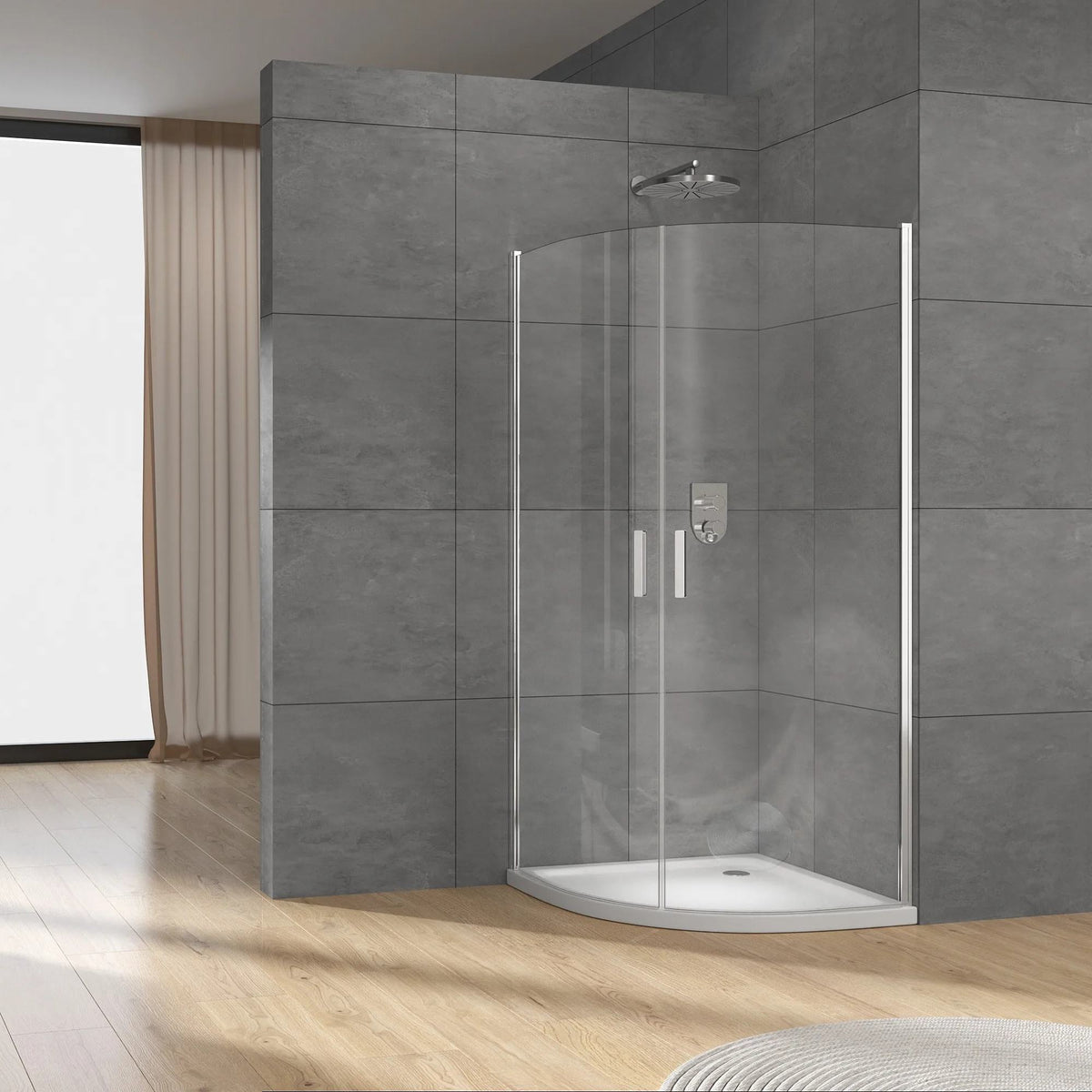 Rothnow® hinged double curved shower door with black finish, 900x2200mm, modern shower panel and elegant design