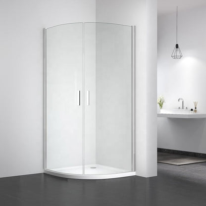 Rothnow® black hinged shower door with double curved design, tall and sleek shower panel for modern bathroom use.