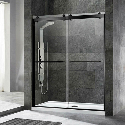Rothnow North American Style black shower panel with double sliding shower door, 900mm wide and 2200mm tall, modern bathroom fixture