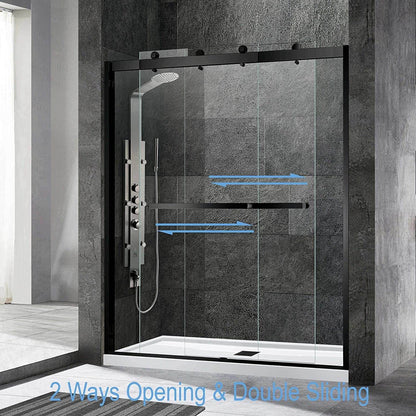 Rothnow North American style black shower panel with double sliding glass shower door, 900mm x 2200mm, modern bathroom design