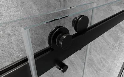 Rothnow North American style black shower panel with double sliding shower door, measuring 900mm x 2200mm, modern bathroom fixture