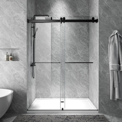 Rothnow North American style black shower panel with double sliding shower door, 900mm width and 2200mm height, modern bathroom fixture