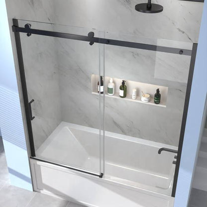 Rothnow North American Style Black Shower Panel with sliding black shower door, 900mm wide and 2200mm high, modern bathroom fixture.
