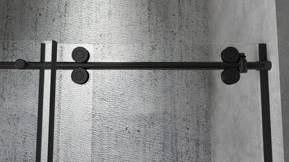 Rothnow North American style black walk-in shower panel with sliding shower door, sleek black finish, and modern design.
